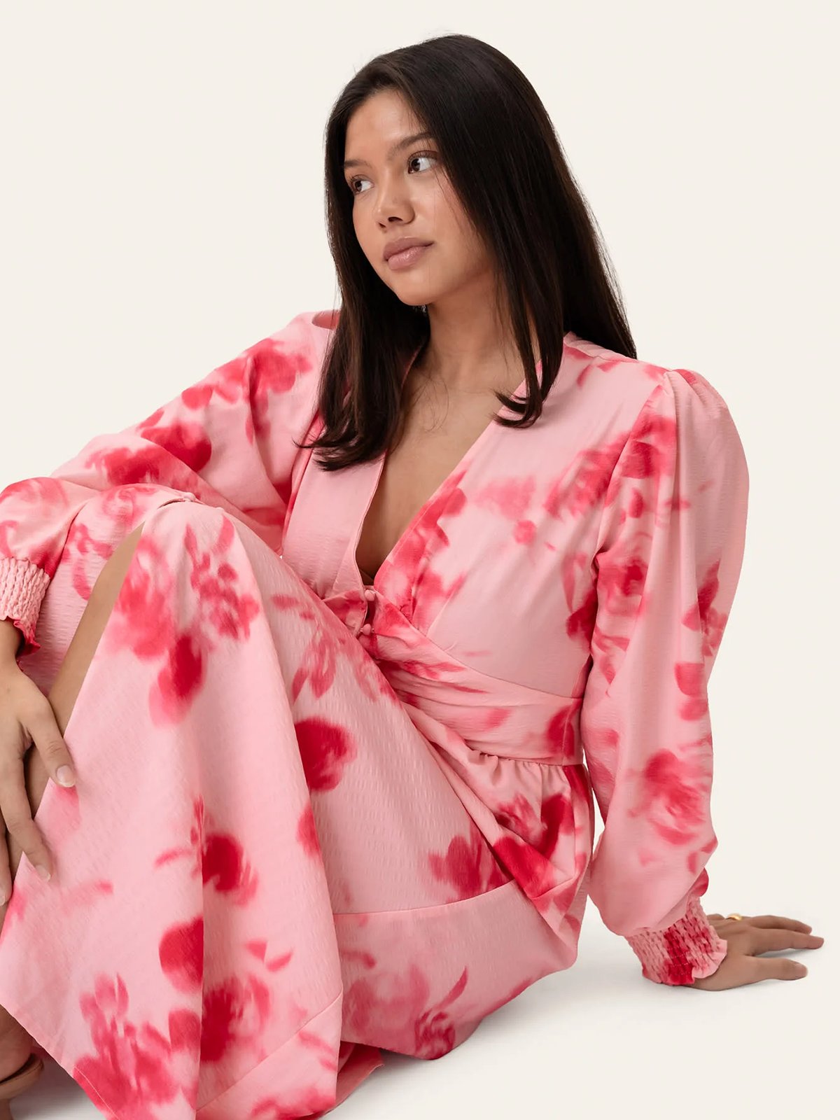 BYIC Adel Long Dress Abstract Pink Flower Print