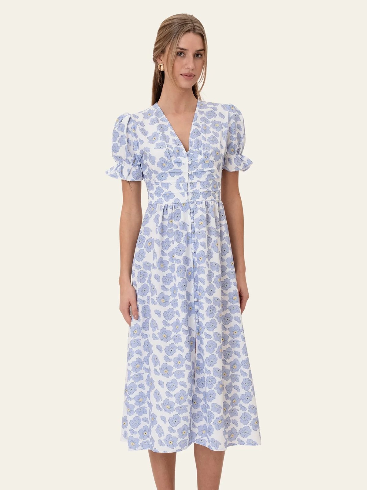 BYIC Adel Long Short Sleeve Dress Blue Dazzling Flower