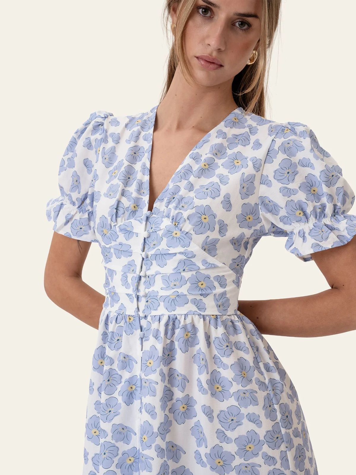 BYIC Adel Long Short Sleeve Dress Blue Dazzling Flower