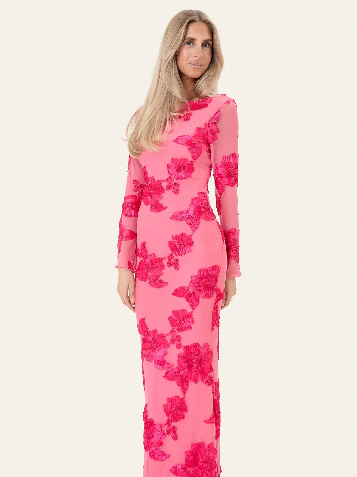 BYIC Floral Mesh Dress Fuchsia Pink Flower