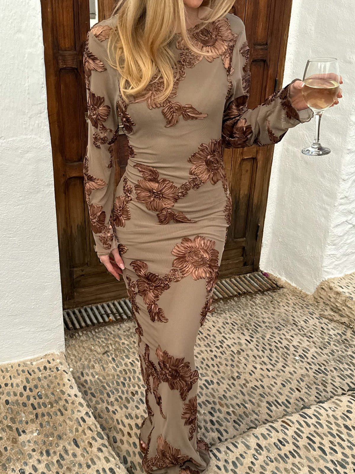 BYIC Floral Mesh Dress Mocca Flower