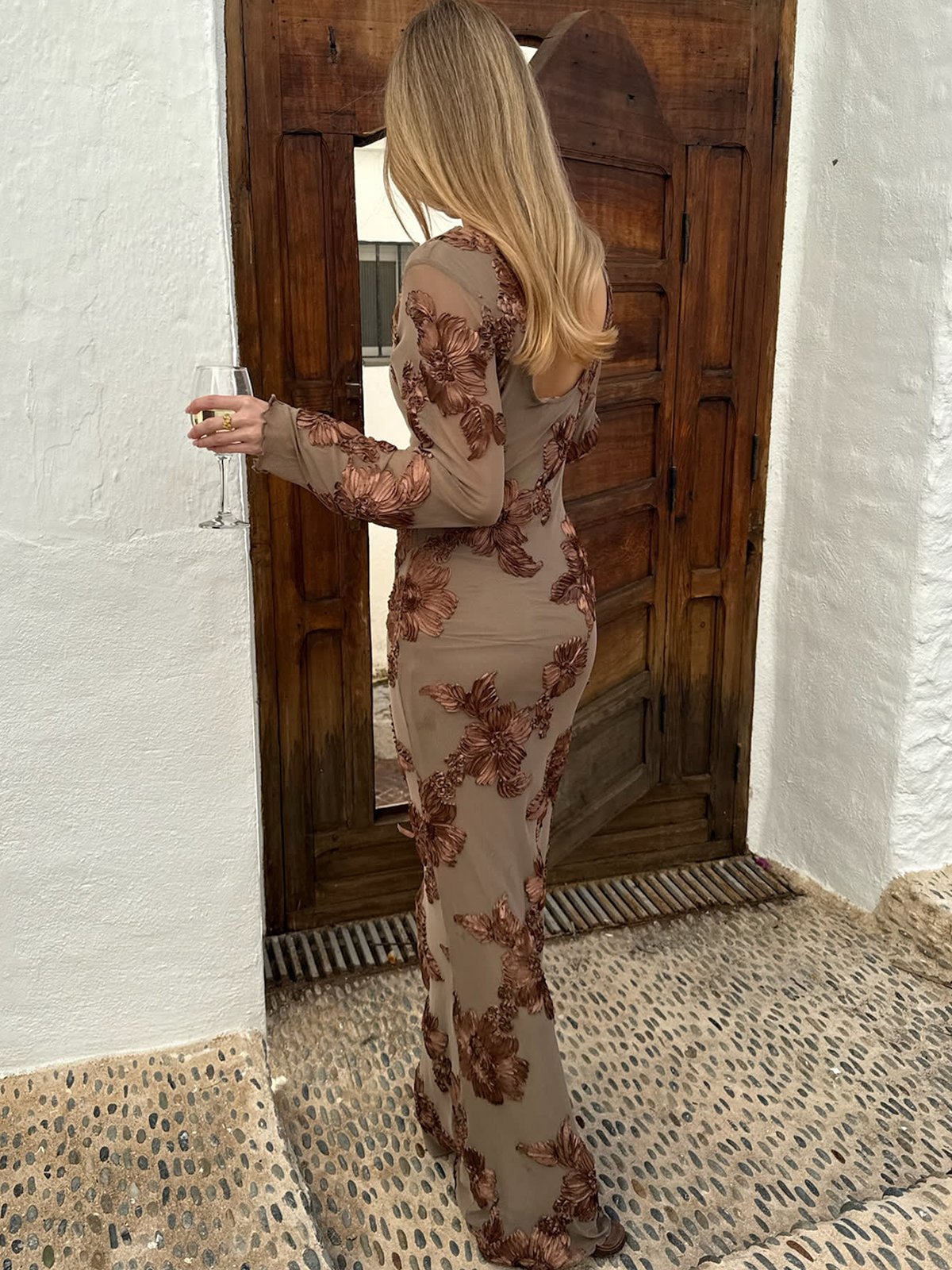BYIC Floral Mesh Dress Mocca Flower