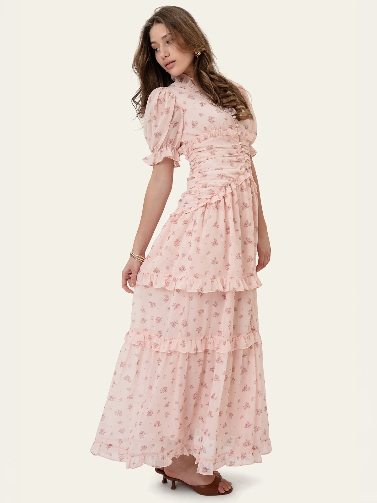 BYIC Ariell Long Dress Pink Flower Print
