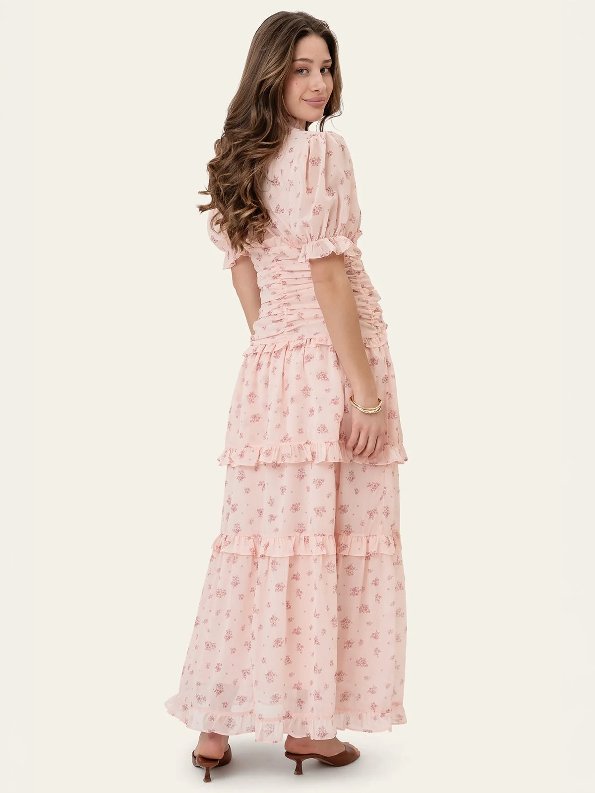 BYIC Ariell Long Dress Pink Flower Print