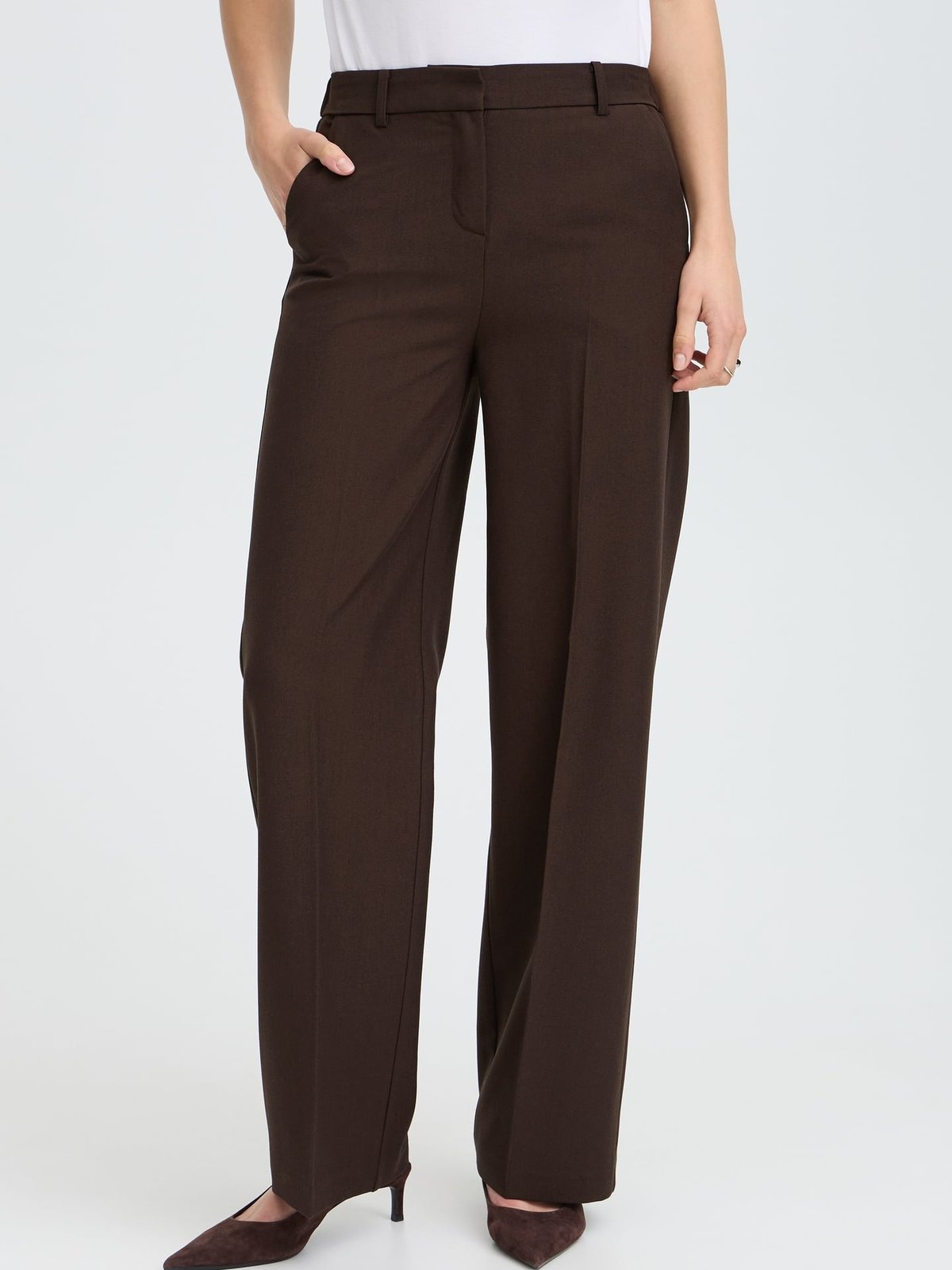 B.YOUNG Danta Wide Leg Pants 2 Java Melange - Brown