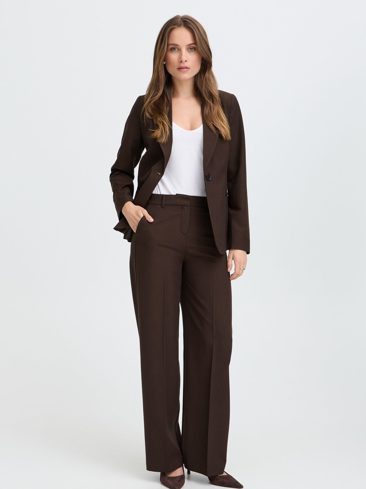 B.YOUNG Danta Wide Leg Pants 2 Java Melange - Brown