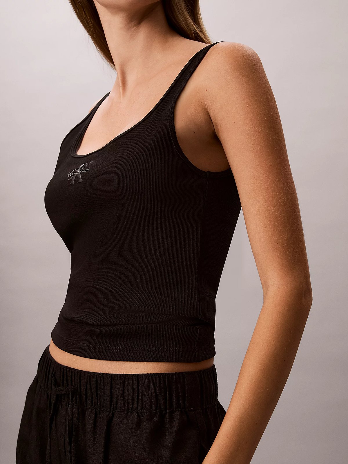 Calvin Klein Monologo Scoop Neck Rib Tank Top Black