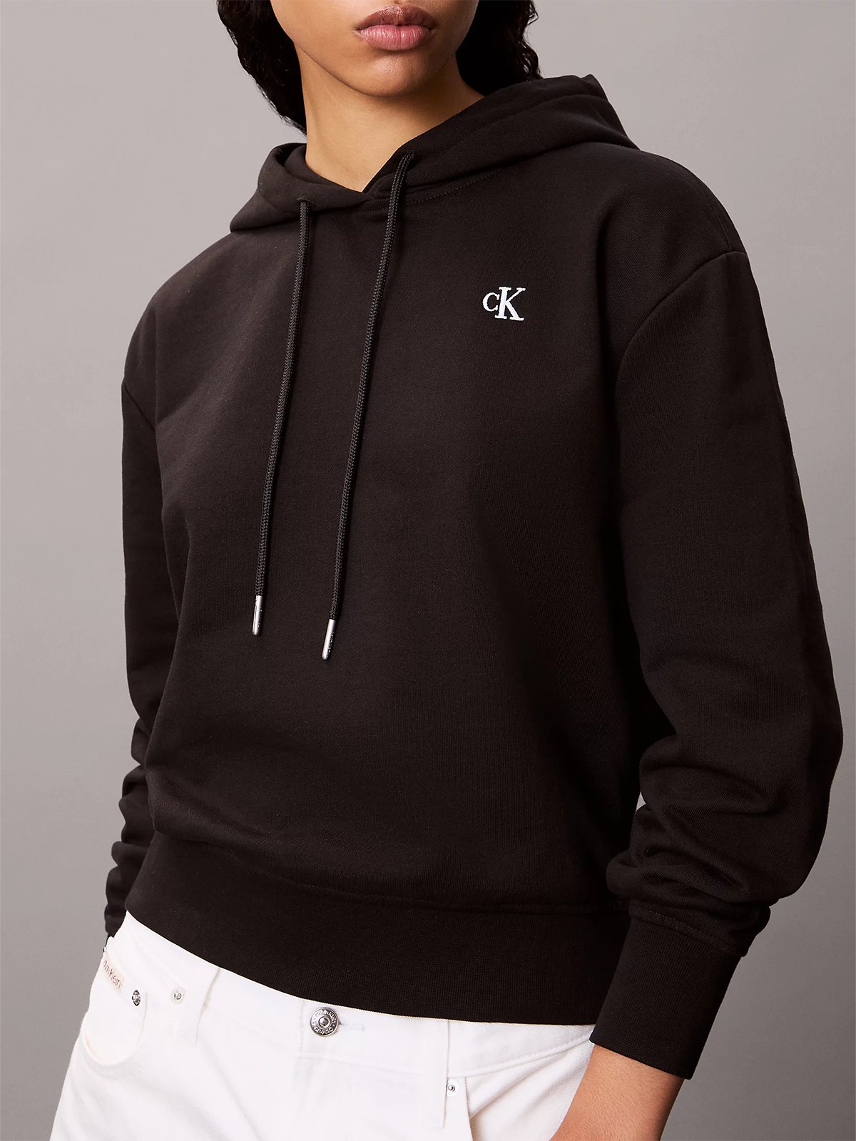 Calvin Klein Long Sleeve Relaxed Mono French Terry Hood Black