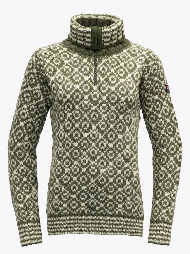 Devold Svalbard Wool Zip Neck Olive/Offwhite