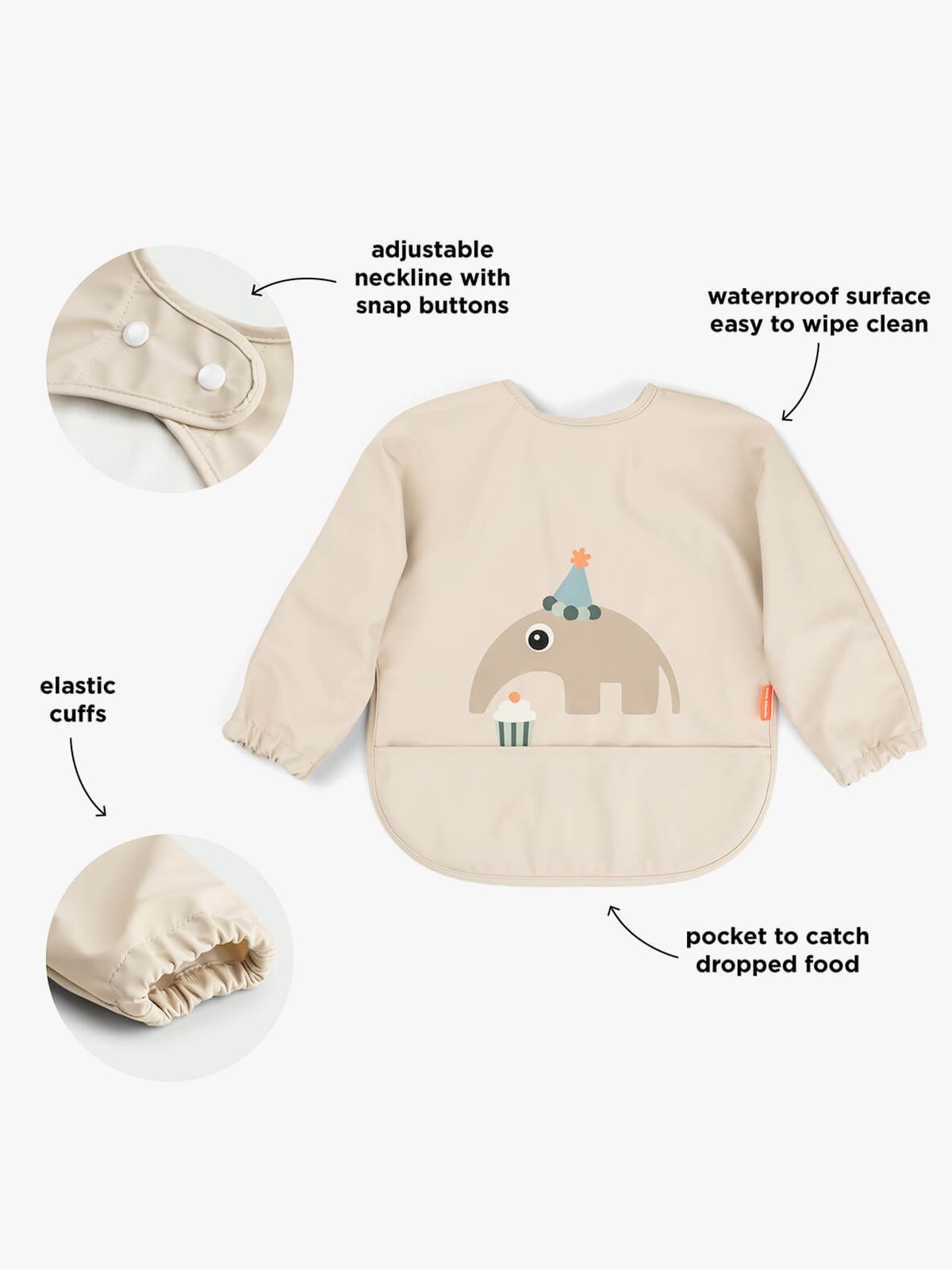 Done by Deer Sleeved pocket bib Celebration Sand
