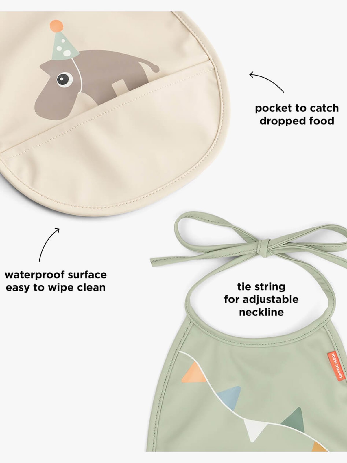 Done by Deer Tiny pocket bib 2-pack Celebration Sand