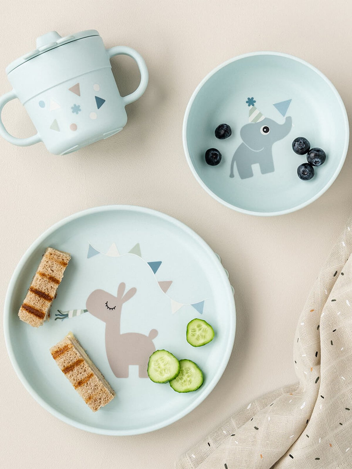 Done by Deer Foodie dinner set w/suction Celebration Blue