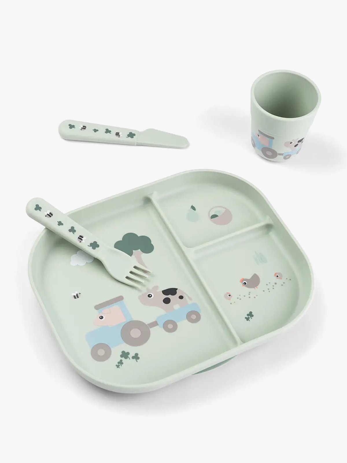 Done by Deer Foodie dinner set w/suction Tiny farm Green