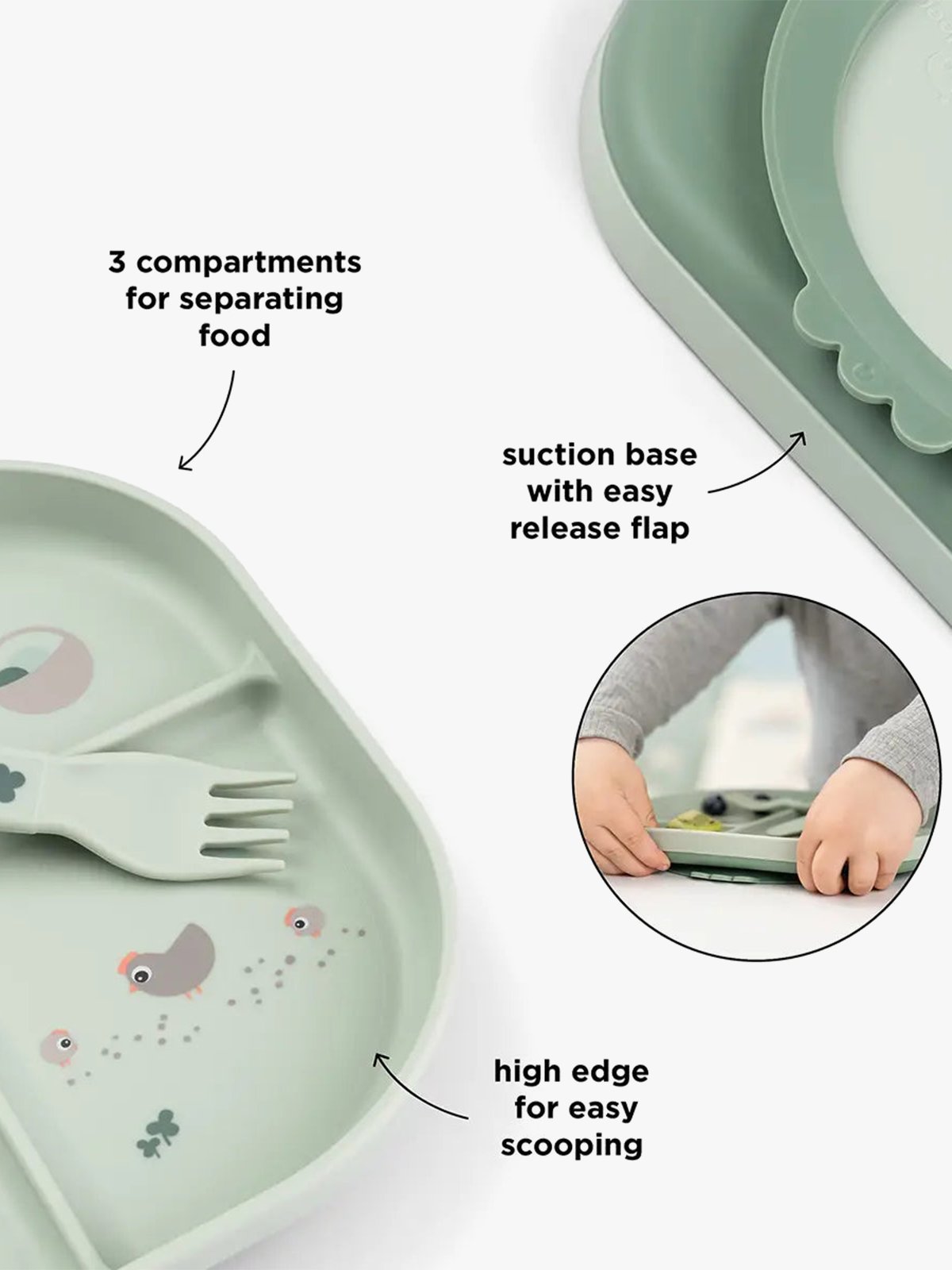 Done by Deer Foodie dinner set w/suction Tiny farm Green
