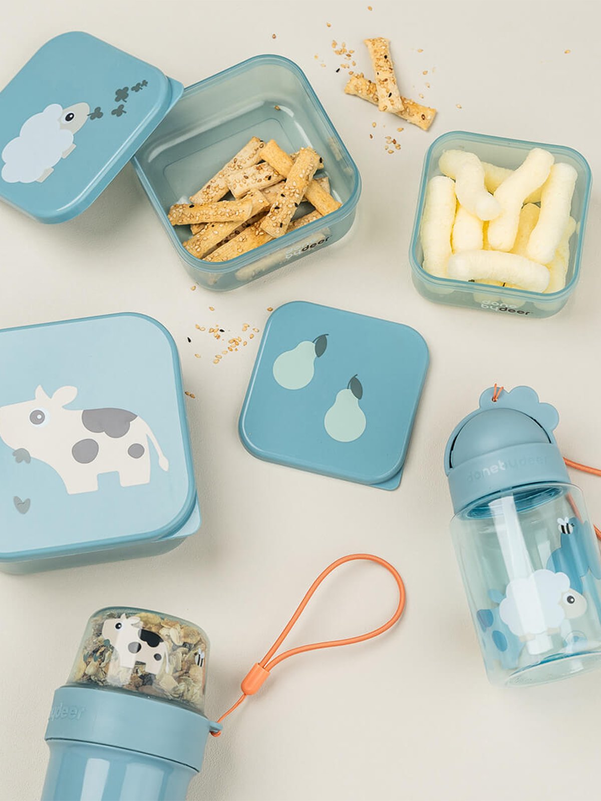Done by Deer Snack box set 3 pcs Tiny farm Blue
