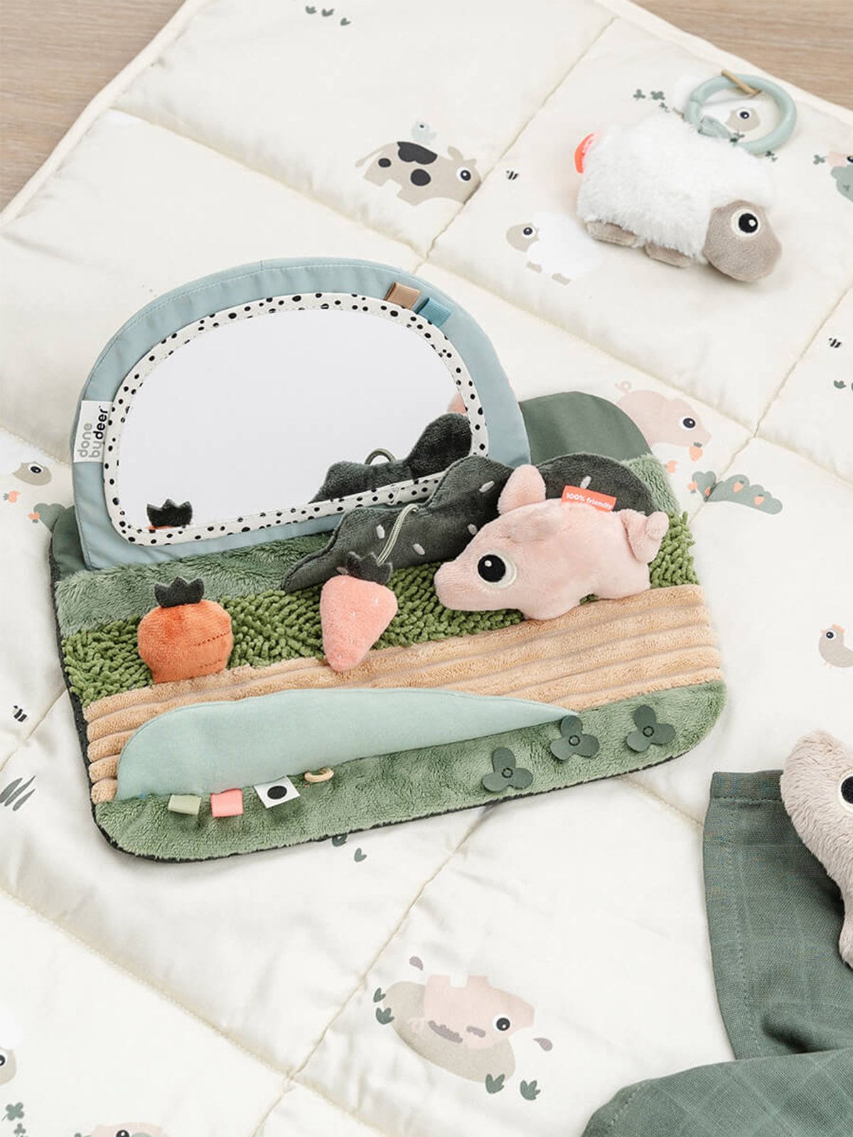 Done by Deer Tummy time sensory mirror Tiny farm Colour Mix