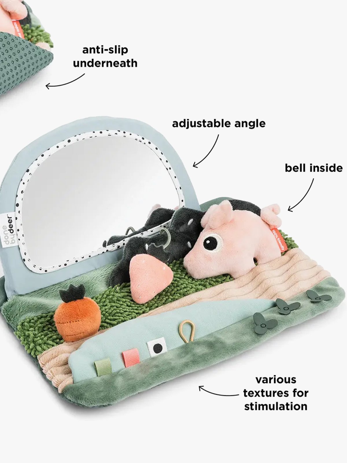 Done by Deer Tummy time sensory mirror Tiny farm Colour Mix