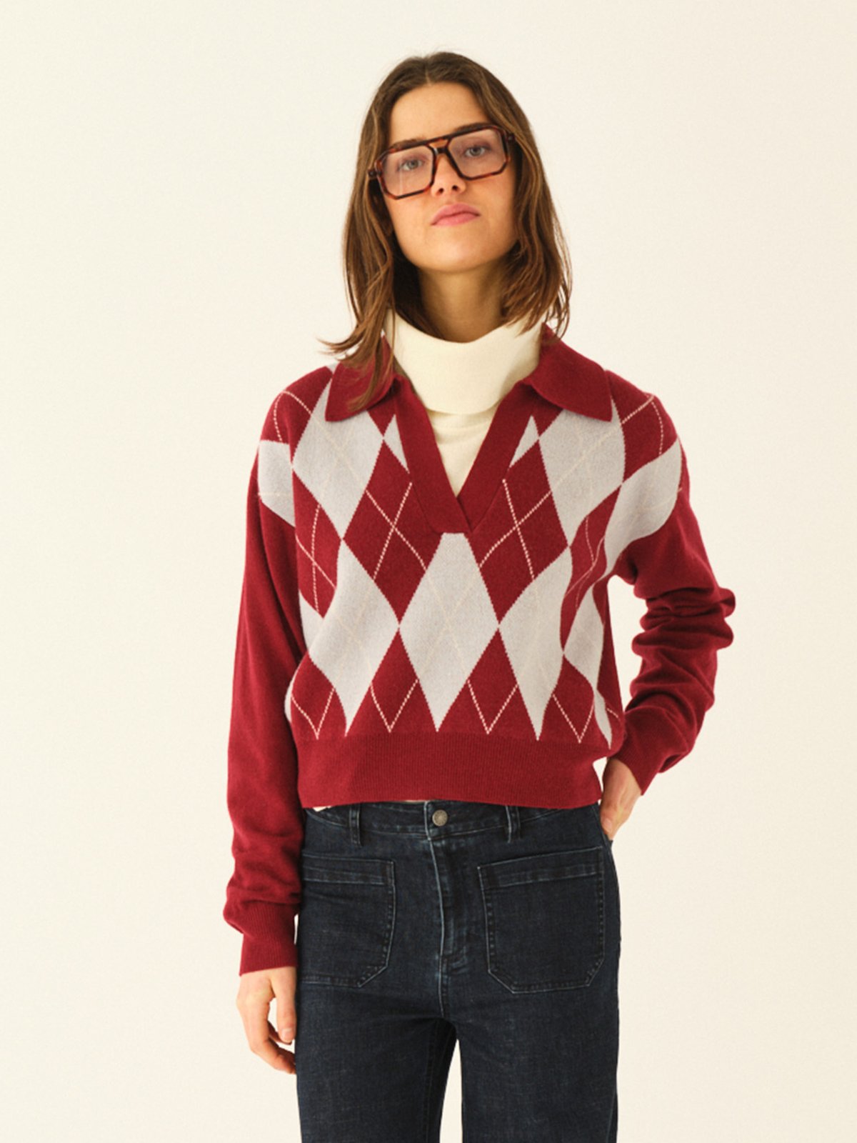 DESIGNERS REMIX Denise Argyle Polo Burgundy / Light Blue