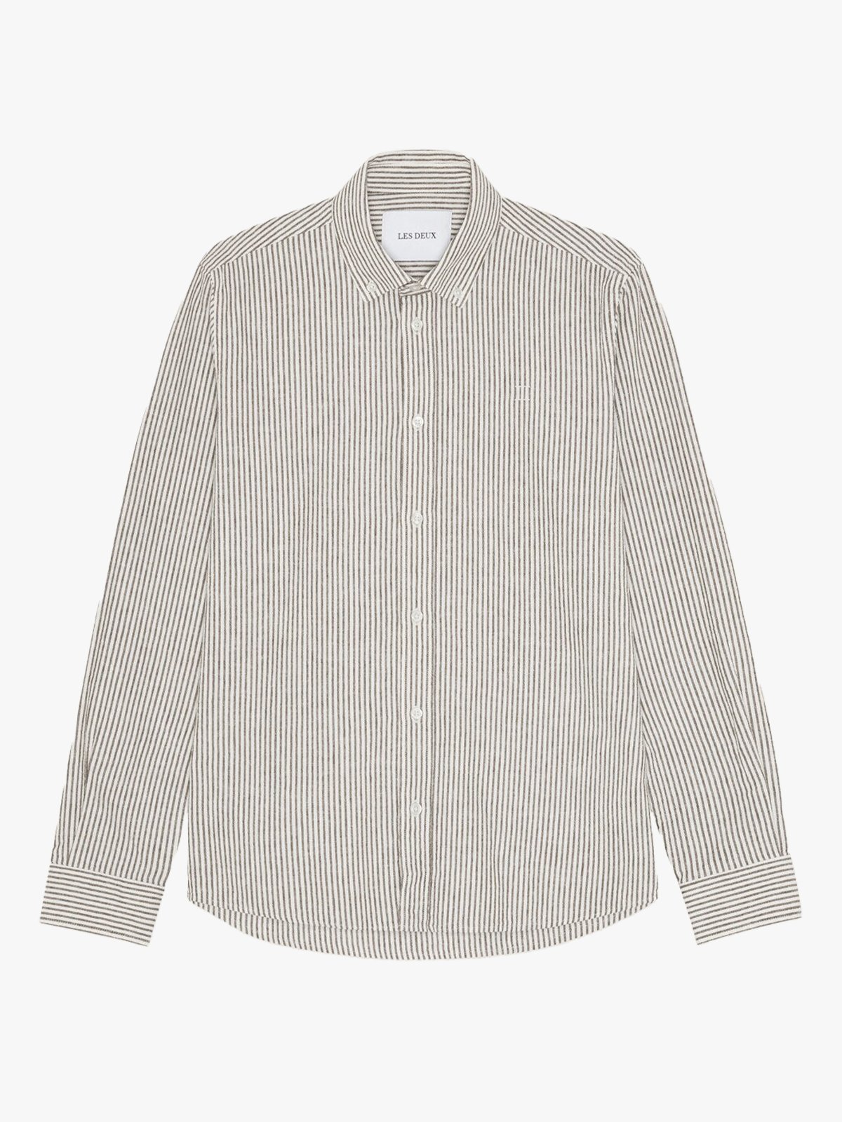 Les Deux Konrad Stripe Cotton Linen Shirt Teak Brown