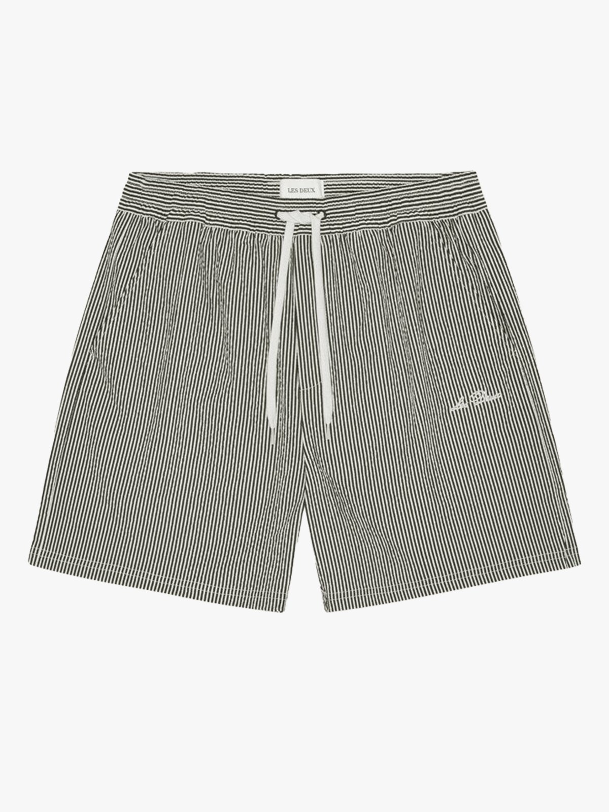 Les Deux Stan Stripe Seersucker Swim Shorts Black