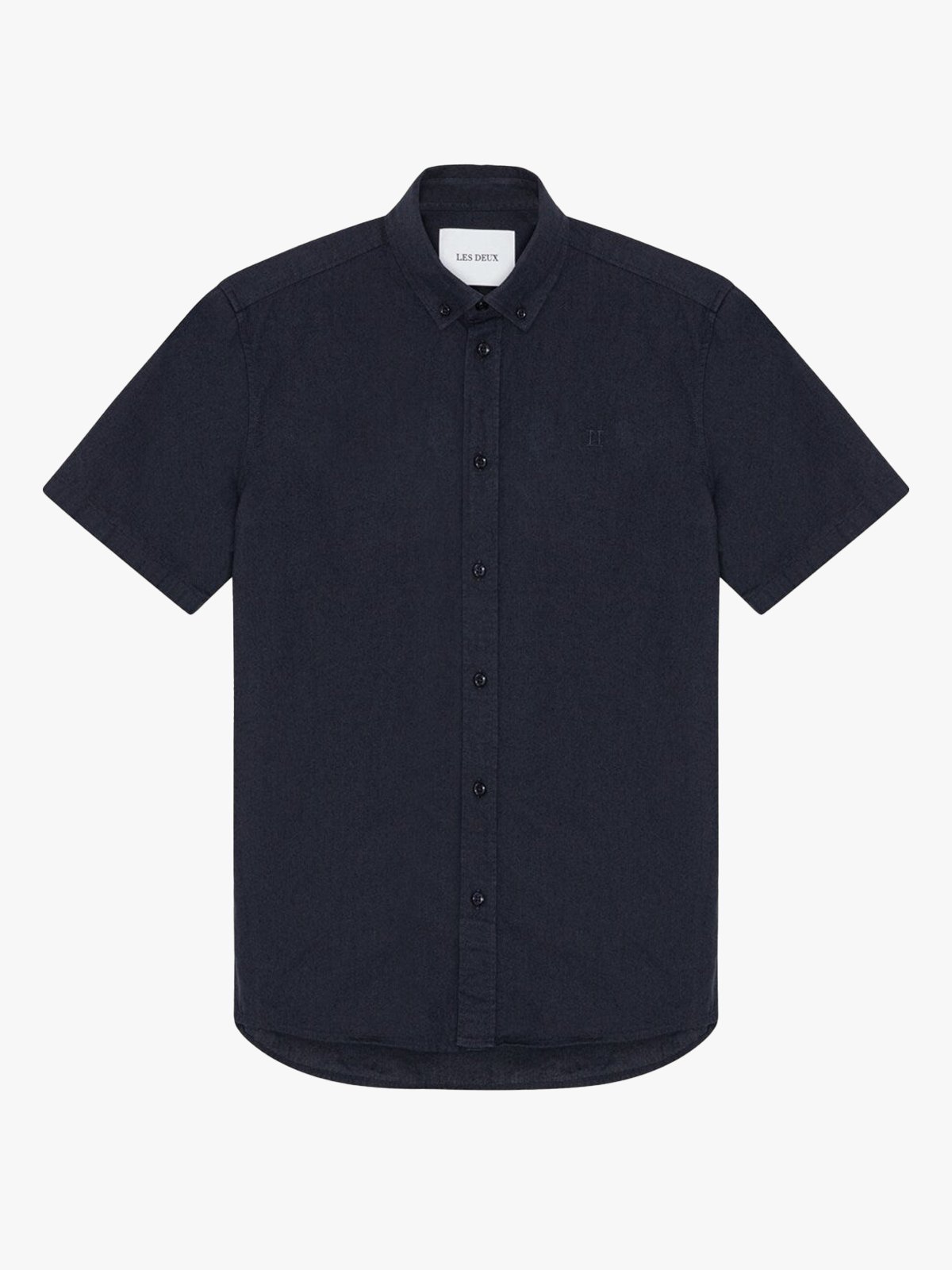 Les Deux Konrad Cotton Linen Short Sleeve Shirt Dark Navy