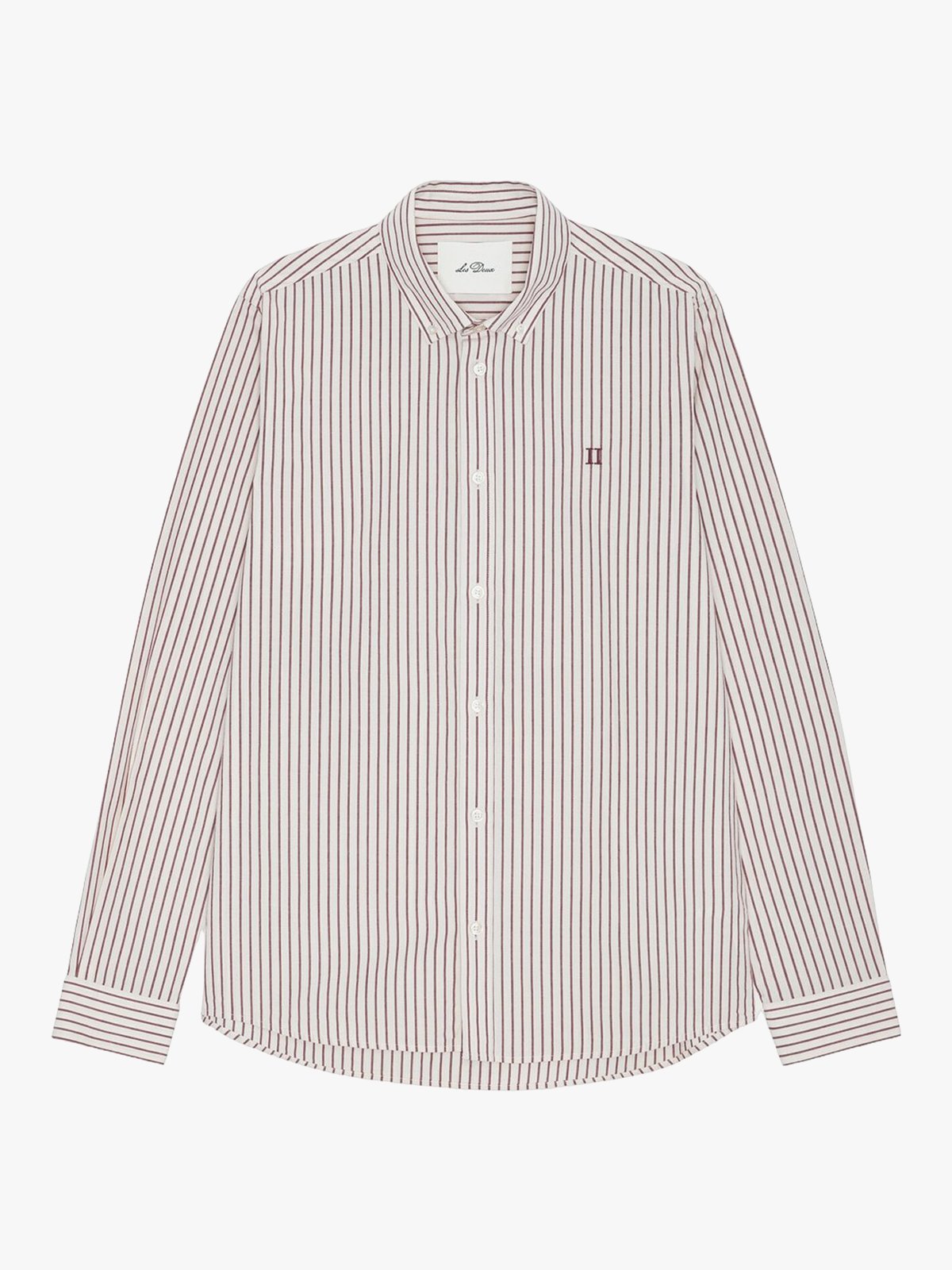 Les Deux Light Oxford Striped Shirt Chocolate Truffle Red