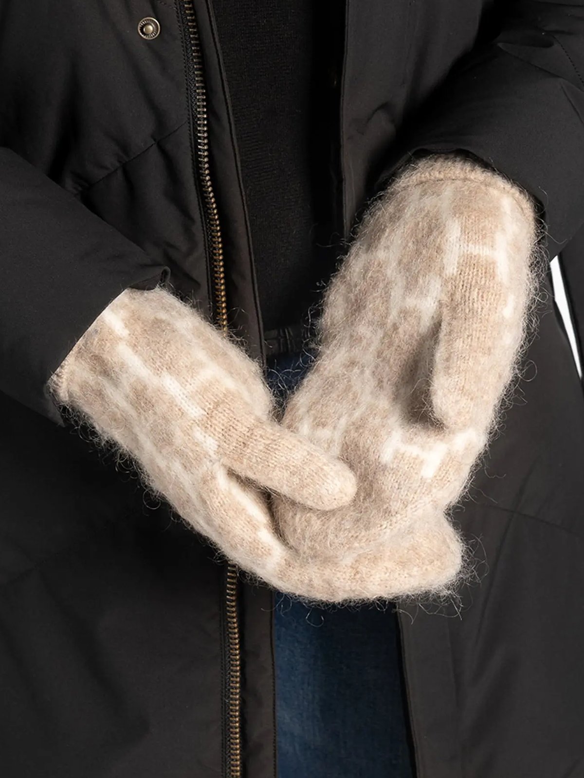Hést Gera Mittens Light Brown Melange Brown