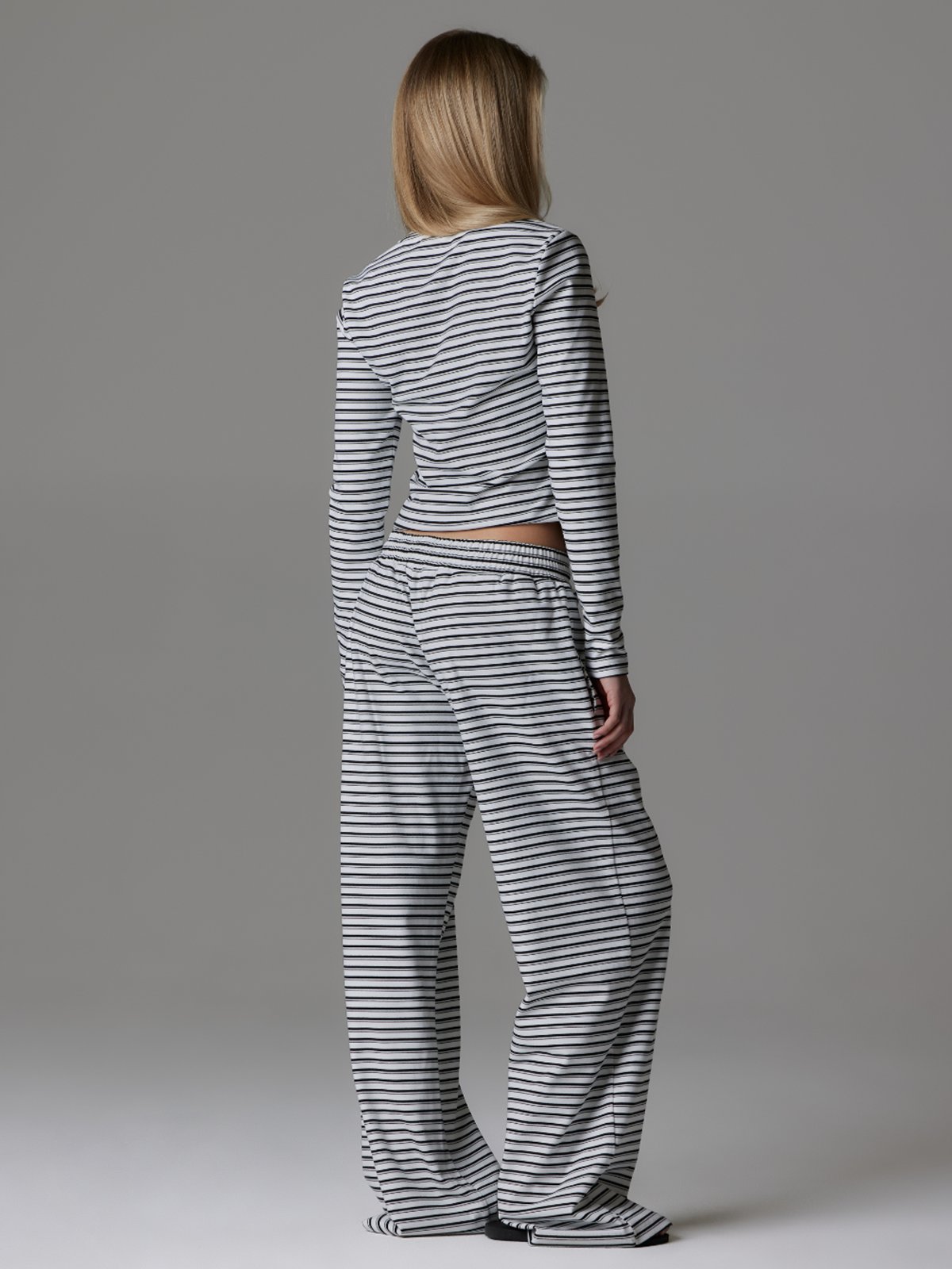 Fitberry Palmer Soft Stripe Wide Leg Pants White / Black