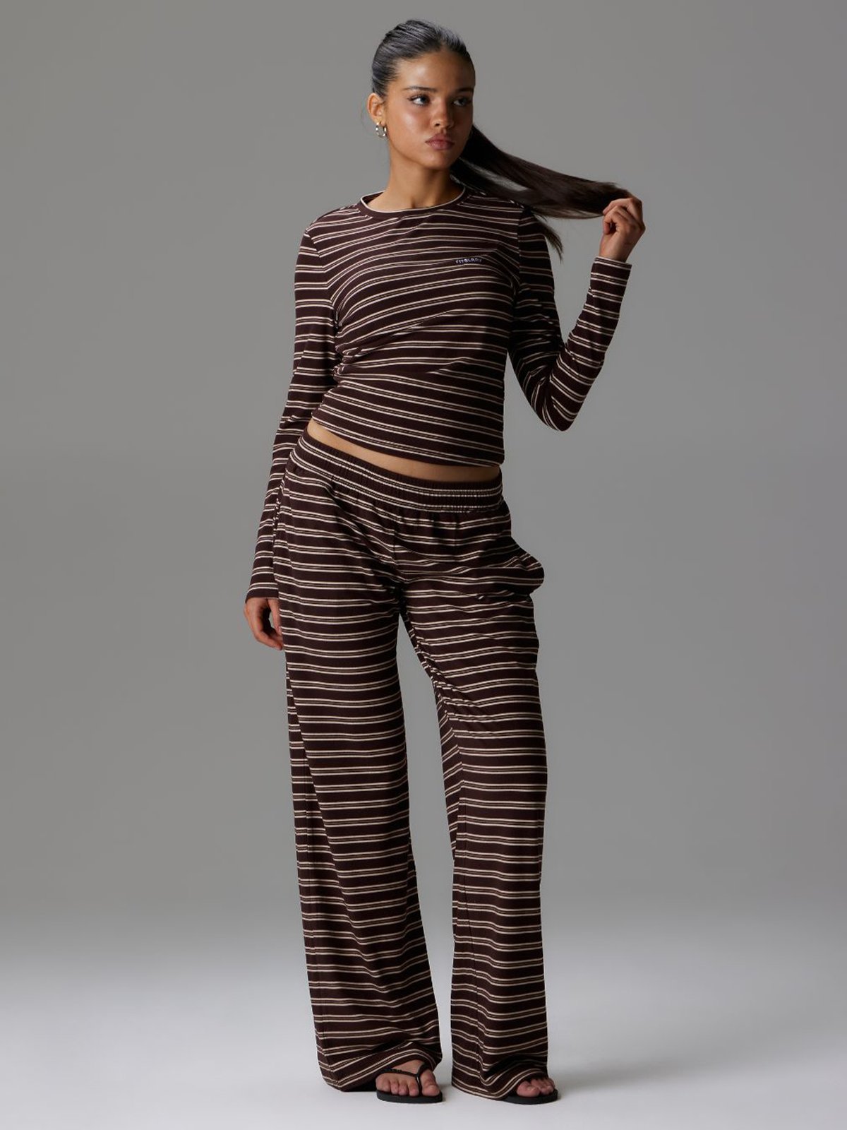 Fitberry Palmer Soft Stripe Top Brown / Creme