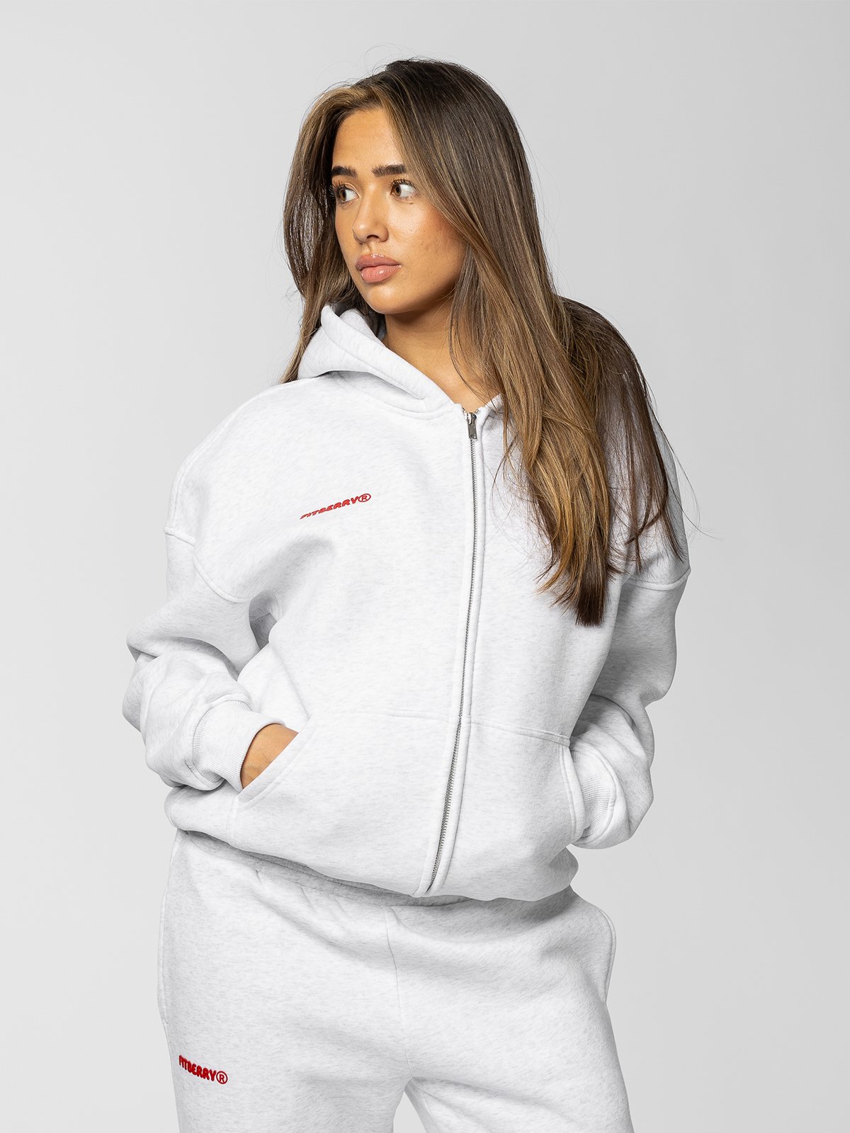 Fitberry Signature Oversized Zip Hoodie Grey