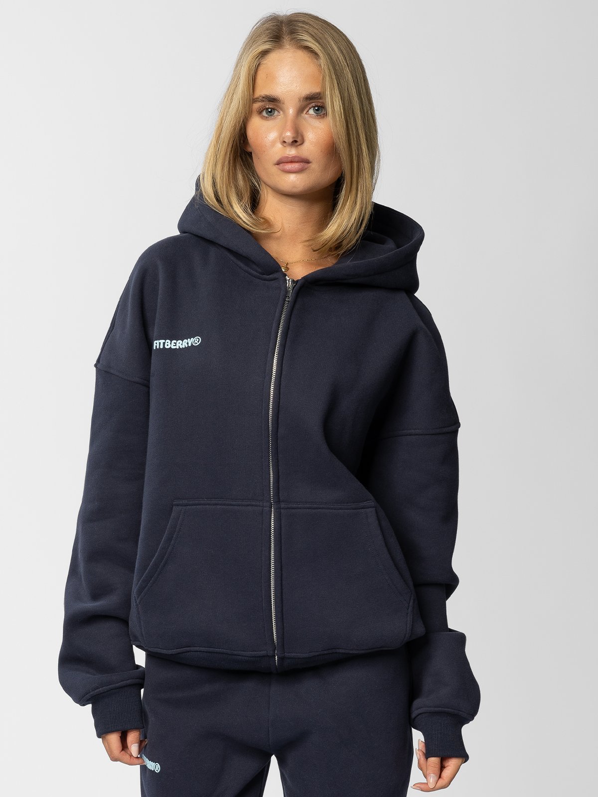 Fitberry Signature Oversized Zip Hoodie Navy