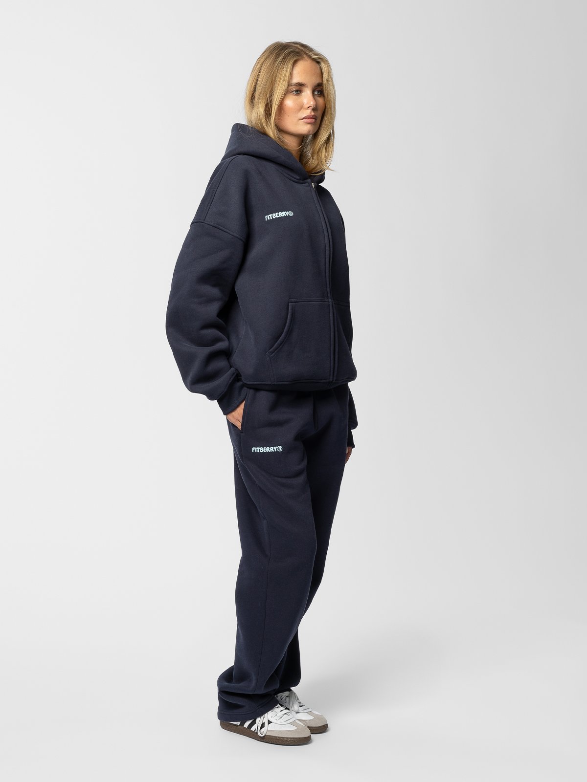 Fitberry Signature Oversized Zip Hoodie Navy
