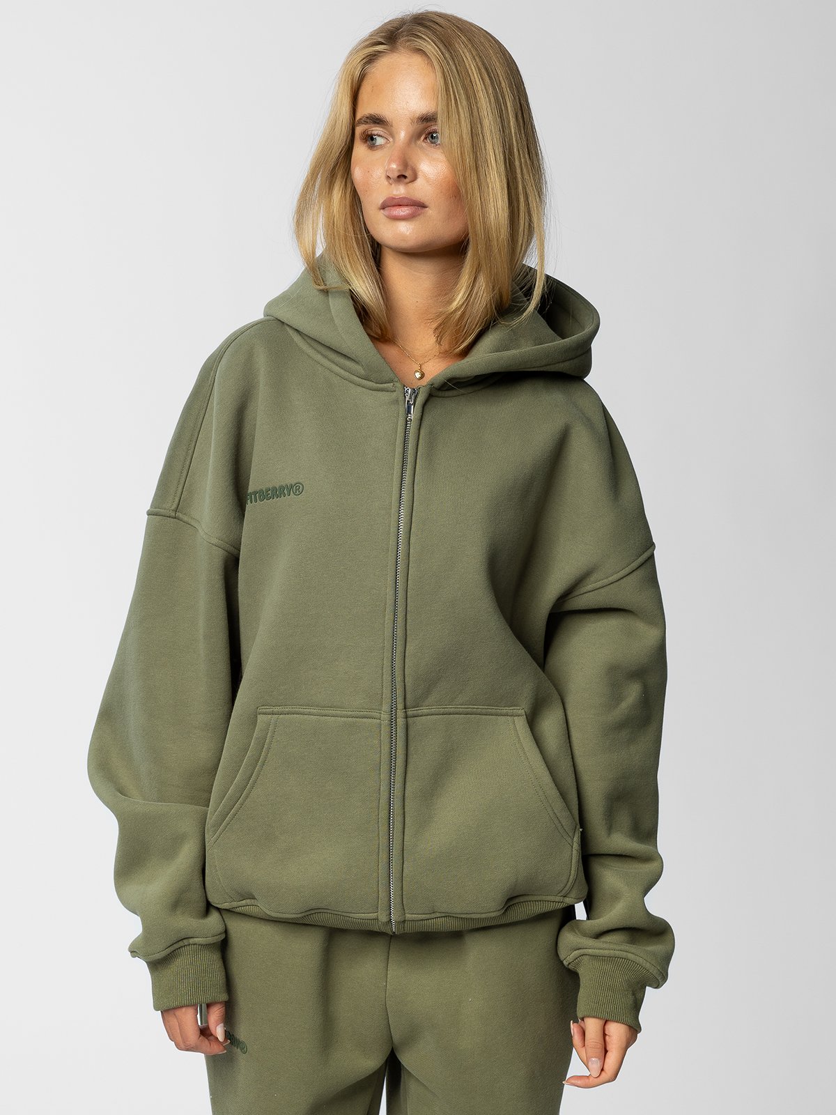 Fitberry Signature Oversized Zip Hoodie Olive
