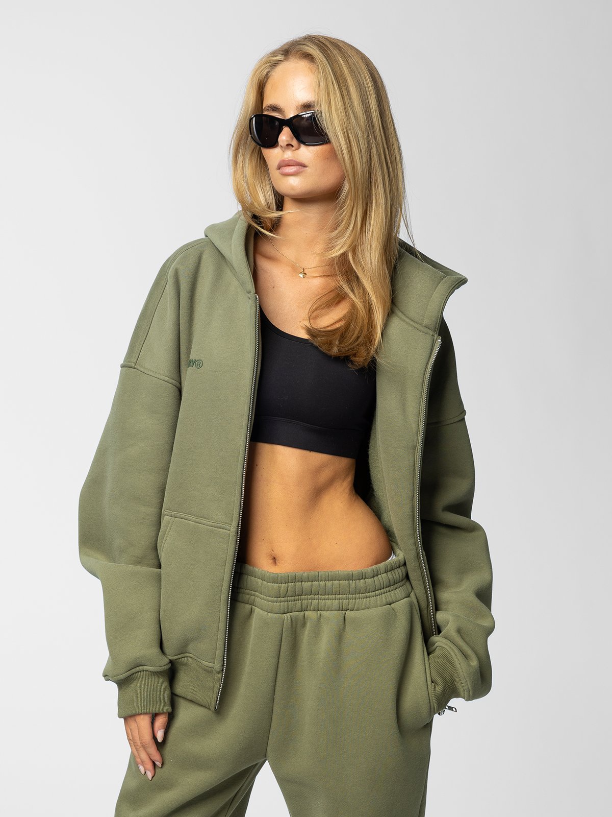 Fitberry Signature Oversized Zip Hoodie Olive