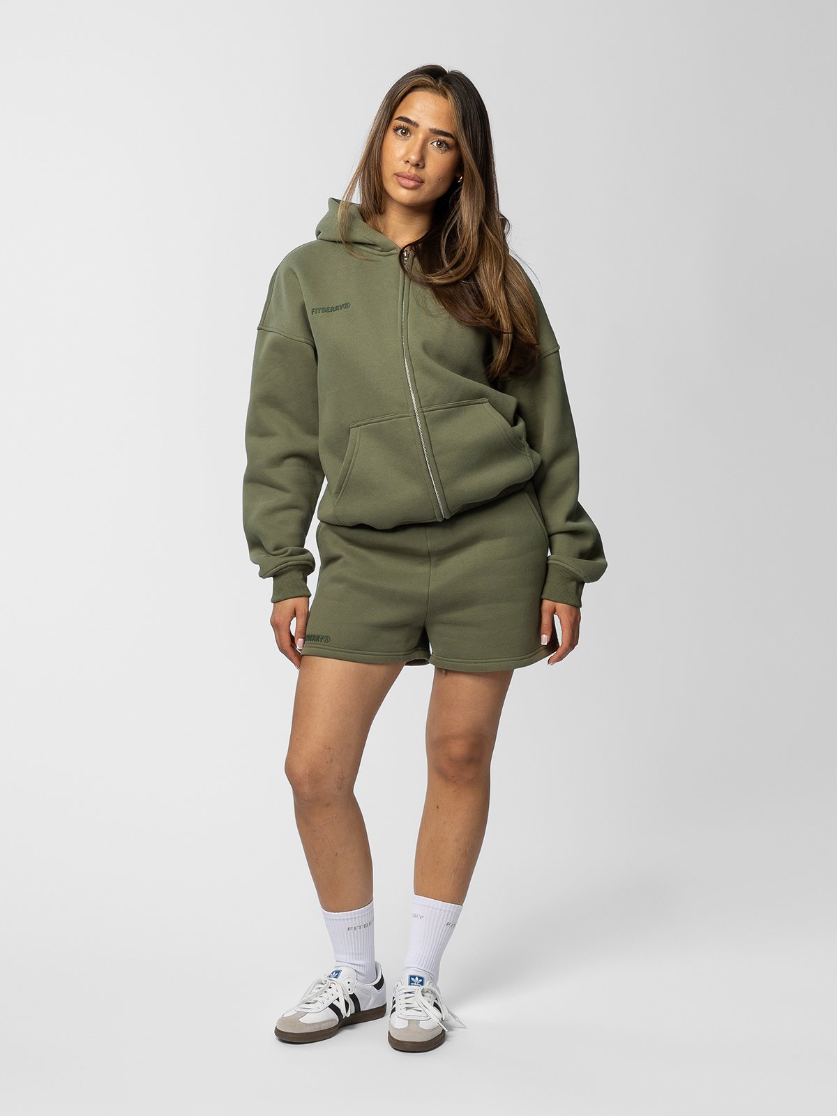 Fitberry Signature Oversized Zip Hoodie Olive
