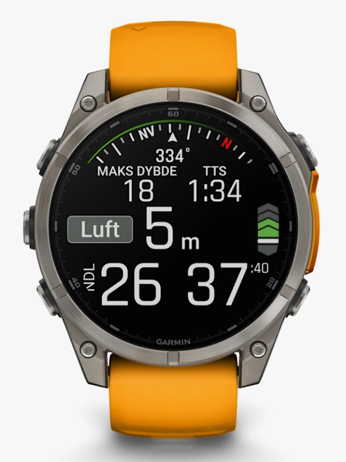 Garmin fenix 8–47 mm, AMOLED Sapphire, Titan med oransje/grafittifarget silikonrem