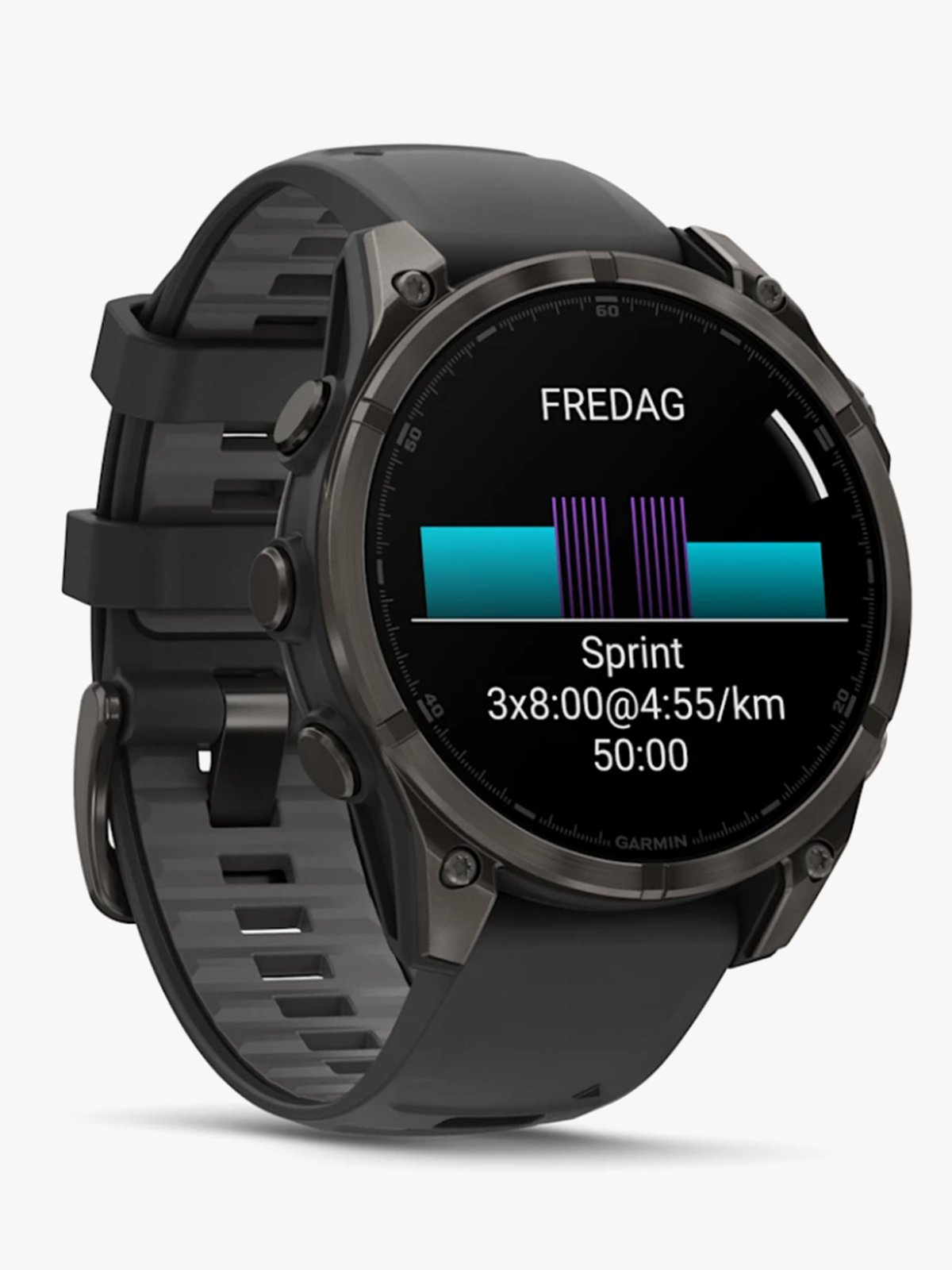 Garmin fenix 8–47 mm, AMOLED Sapphire, Karbongrå DLC-titan med sort/steingrå silikonrem