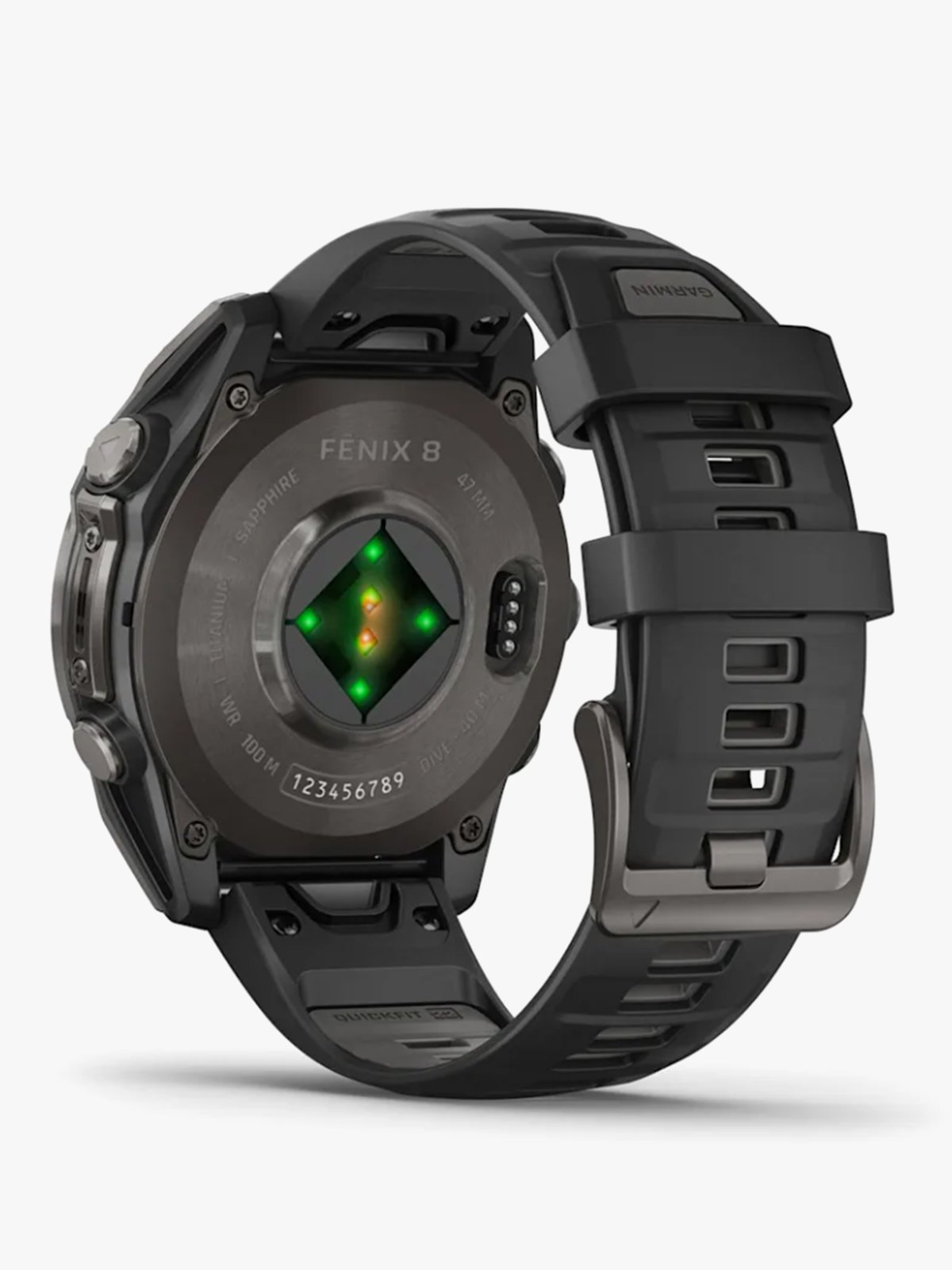 Garmin fenix 8–47 mm, AMOLED Sapphire, Karbongrå DLC-titan med sort/steingrå silikonrem