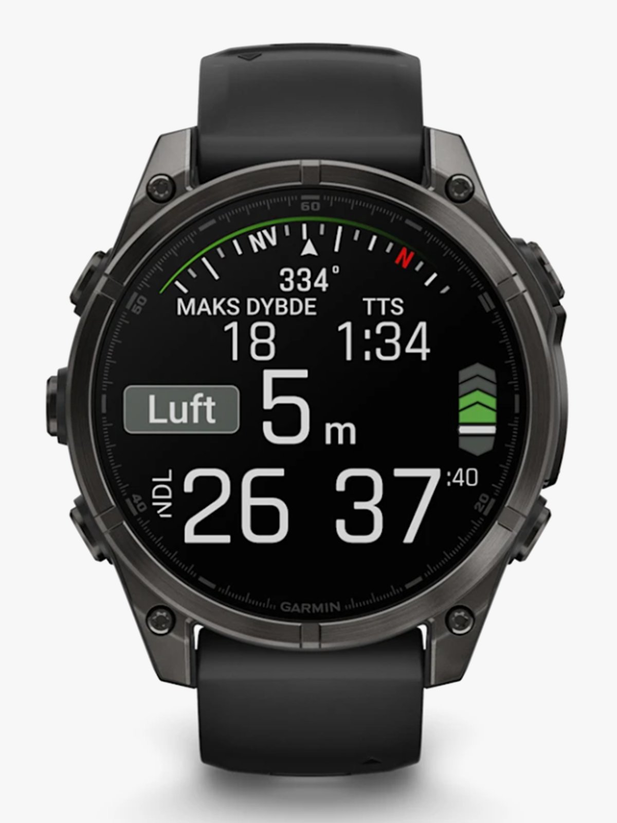 Garmin fenix 8–47 mm, AMOLED Sapphire, Karbongrå DLC-titan med sort/steingrå silikonrem