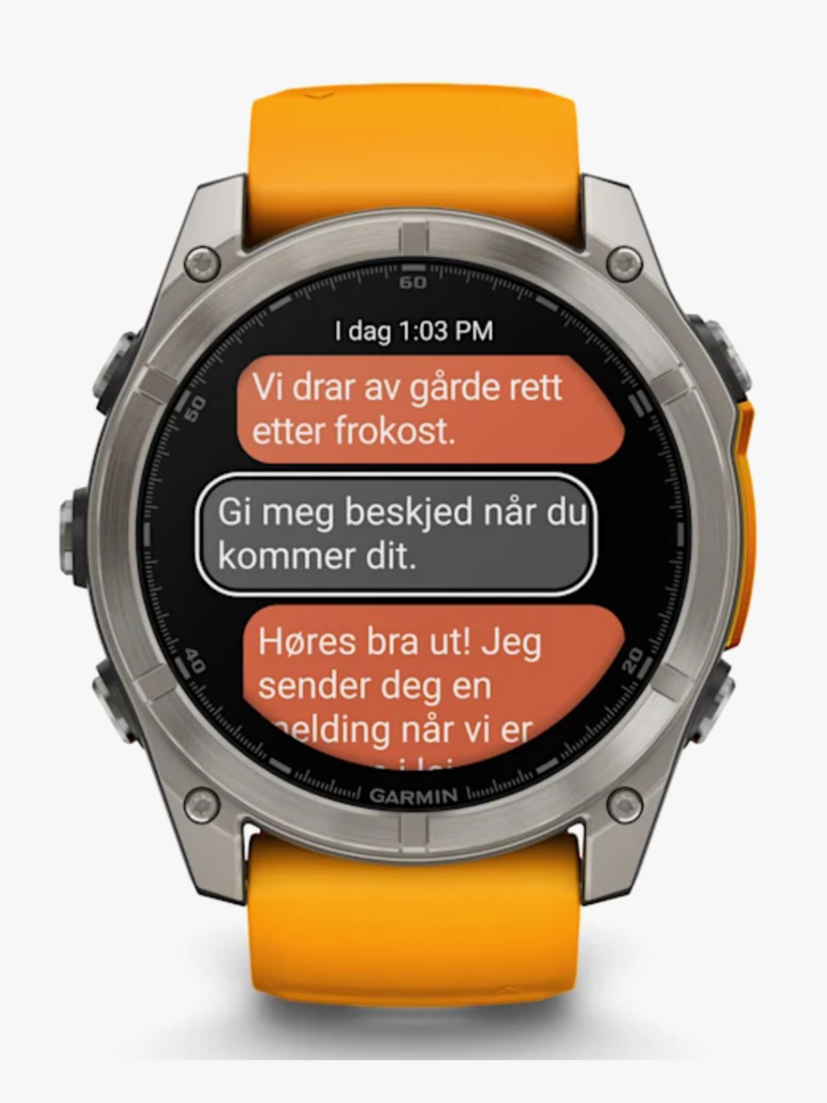 Garmin fenix 8–51 mm, AMOLED Sapphire, Titan med oransje/grafittfarget silikonrem
