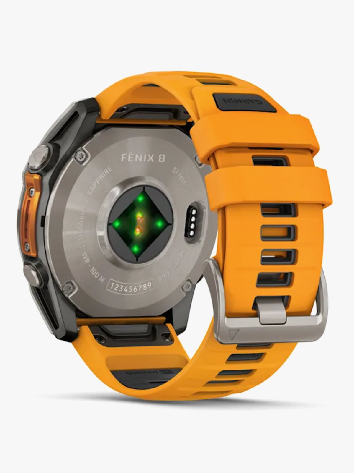 Garmin fenix 8–51 mm, AMOLED Sapphire, Titan med oransje/grafittfarget silikonrem