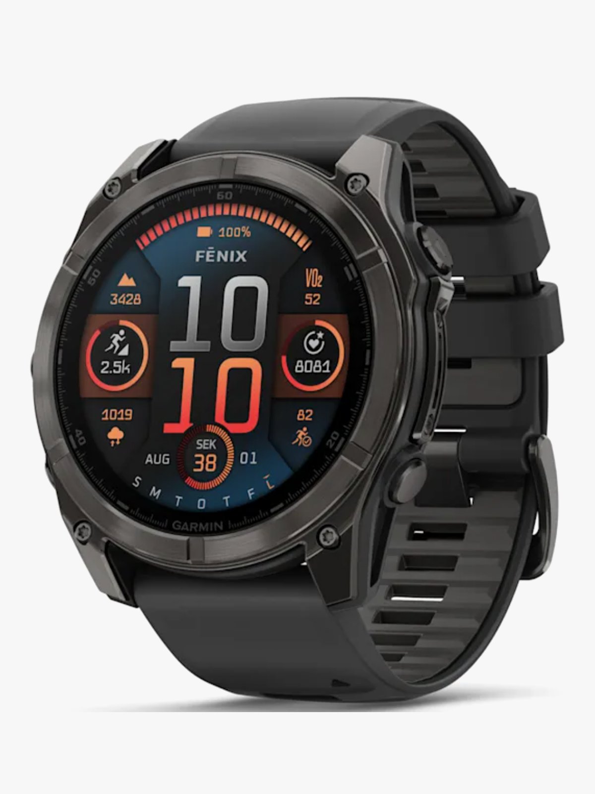 Garmin fenix 8–51 mm, AMOLED Sapphire, Karbongrå DLC med sort/steingrå silikonrem