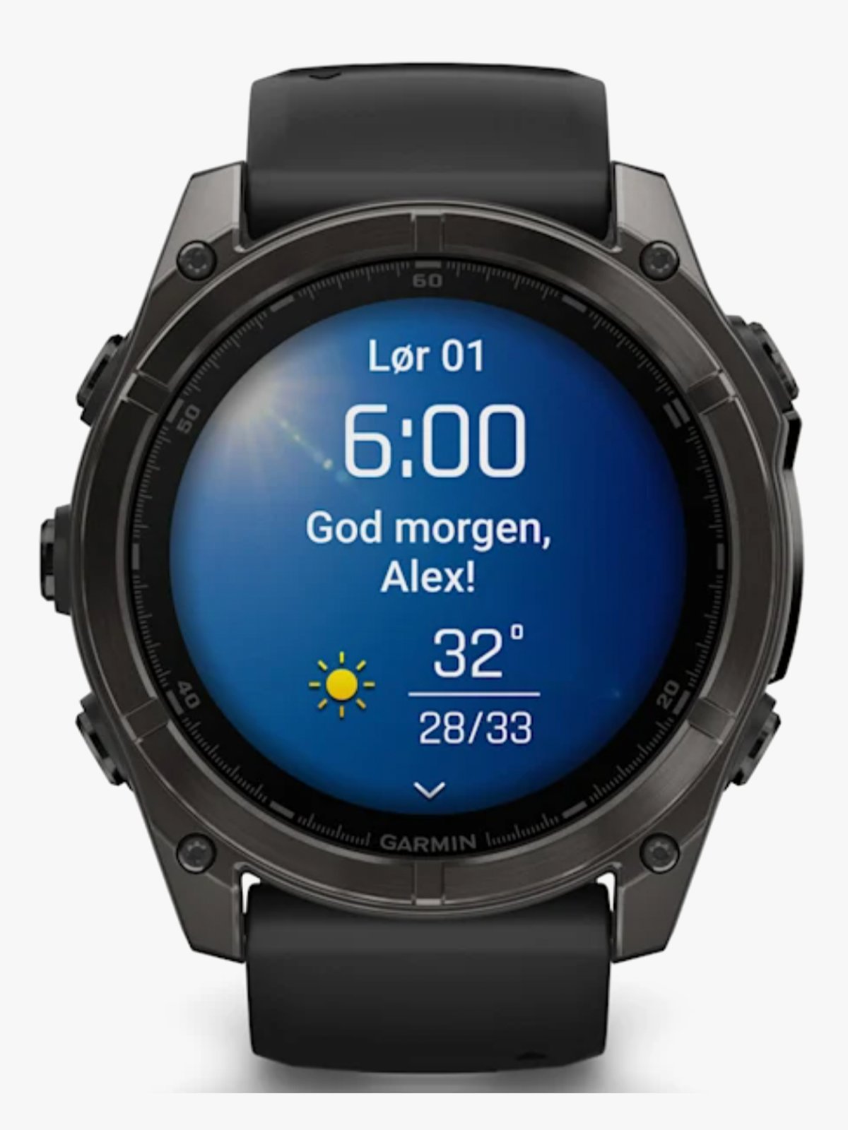 Garmin fenix 8–51 mm, AMOLED Sapphire, Karbongrå DLC med sort/steingrå silikonrem