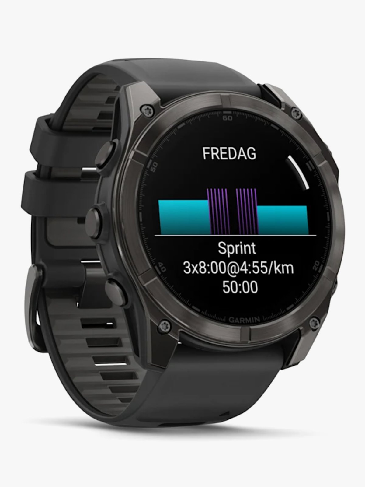 Garmin fenix 8–51 mm, AMOLED Sapphire, Karbongrå DLC med sort/steingrå silikonrem