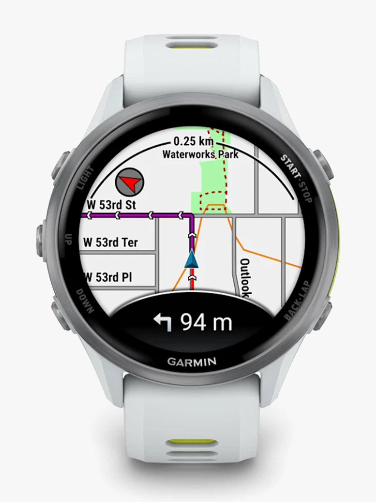 Garmin Forerunner 970 Titan med granulittfraget etui og granulittfarget/gjennomsiktig gul rem