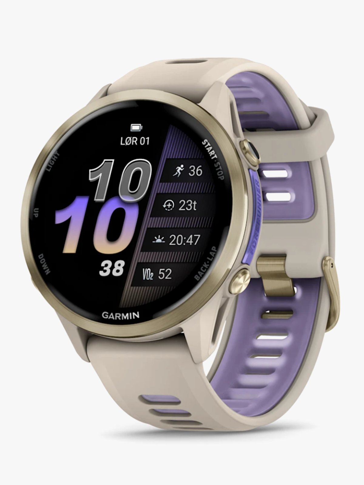 Garmin Forerunner 970 Gullfarget titan med fransk grått etui og fransk grå/gjennomsiktig indigo rem