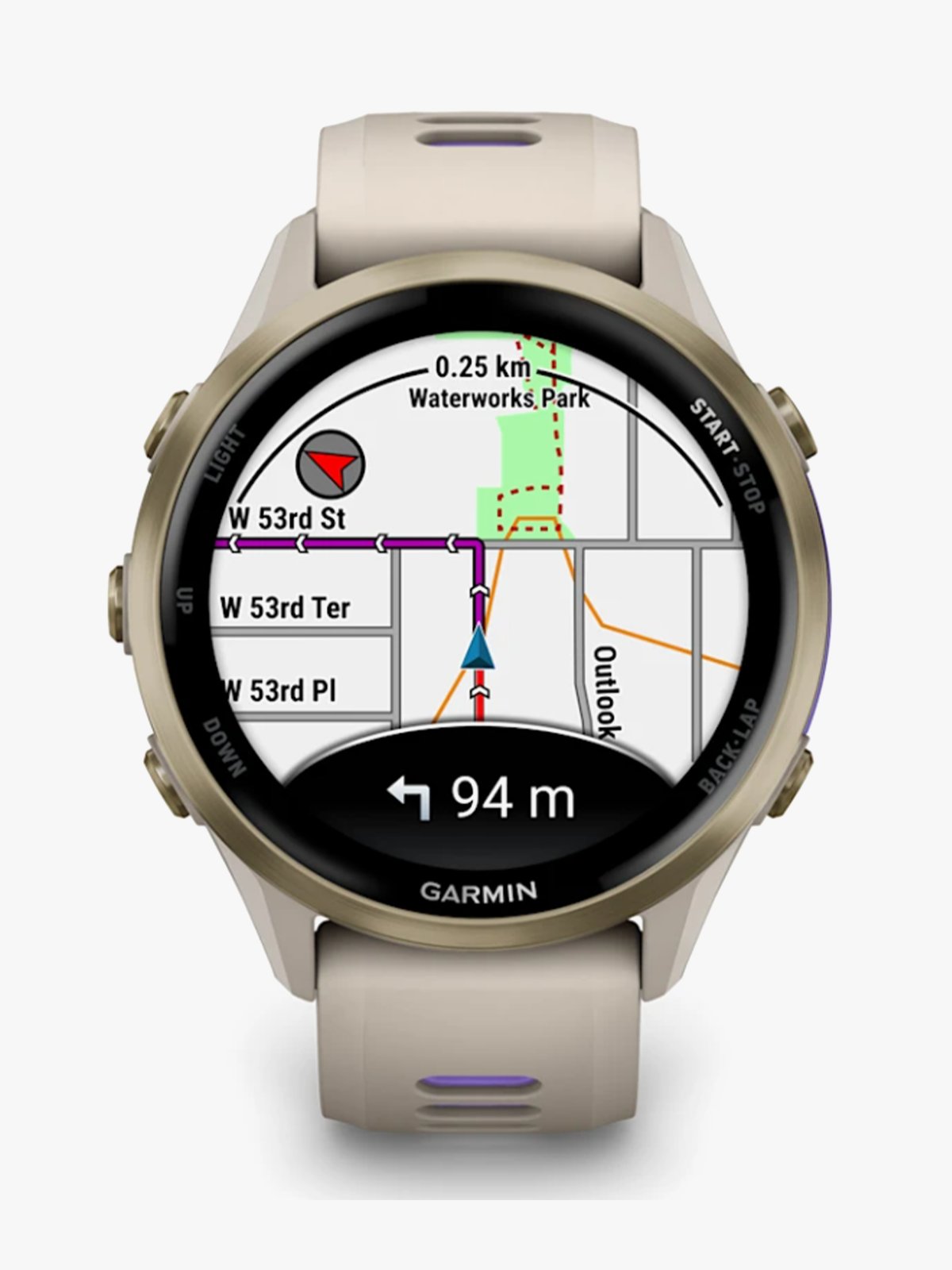 Garmin Forerunner 970 Gullfarget titan med fransk grått etui og fransk grå/gjennomsiktig indigo rem