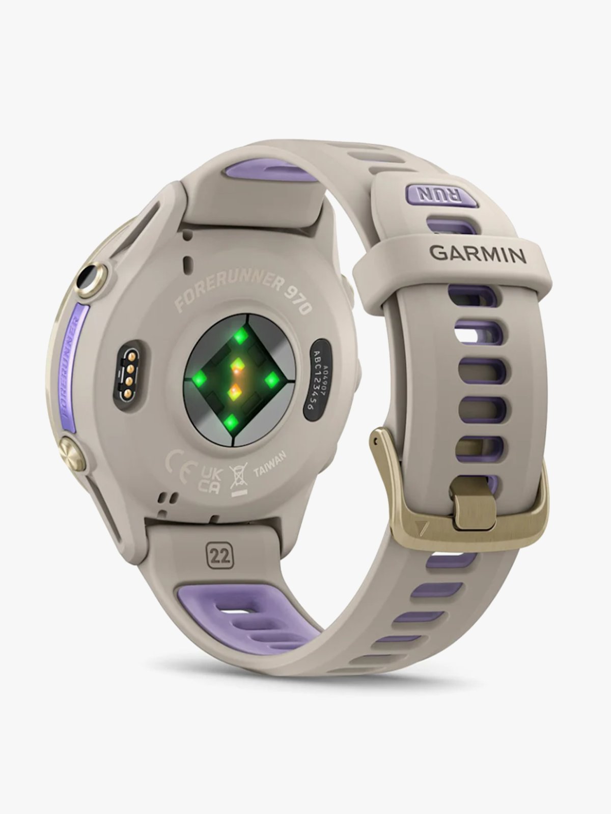 Garmin Forerunner 970 Gullfarget titan med fransk grått etui og fransk grå/gjennomsiktig indigo rem