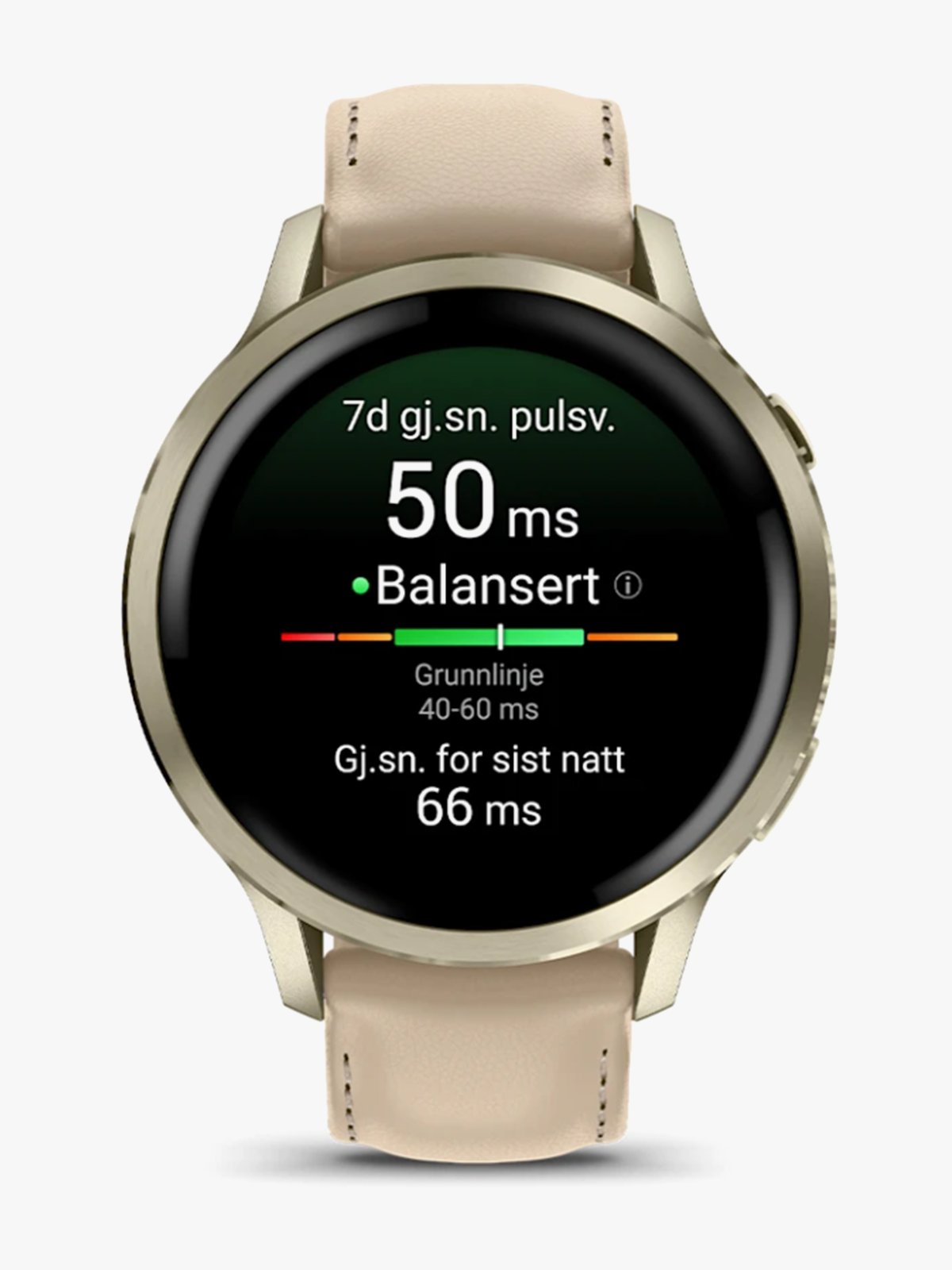 Garmin Venu 4 – 41 mm Lunar Gold med Bone-silikonrem og lys sandfarget skinnrem