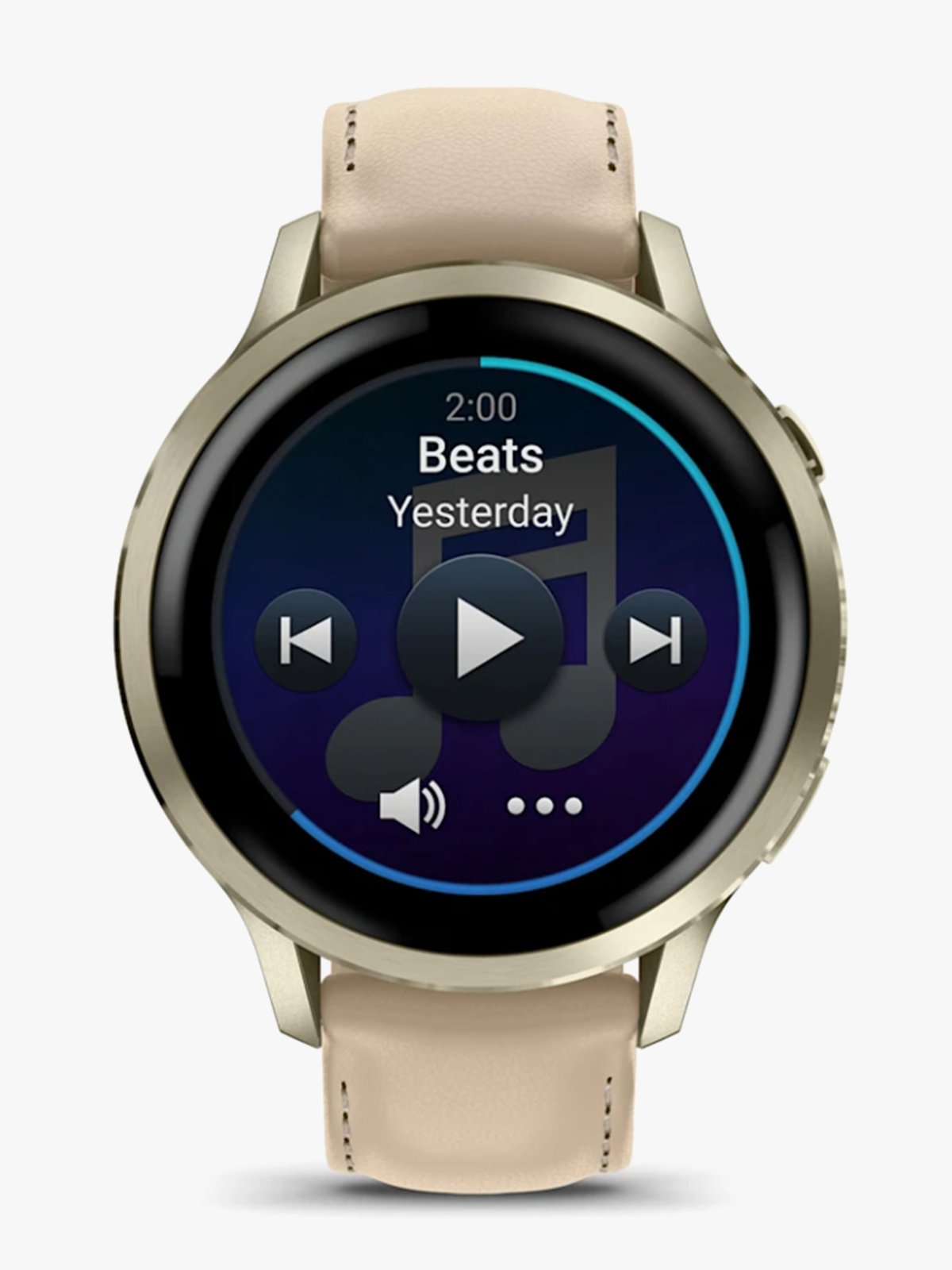 Garmin Venu 4 – 41 mm Lunar Gold med Bone-silikonrem og lys sandfarget skinnrem